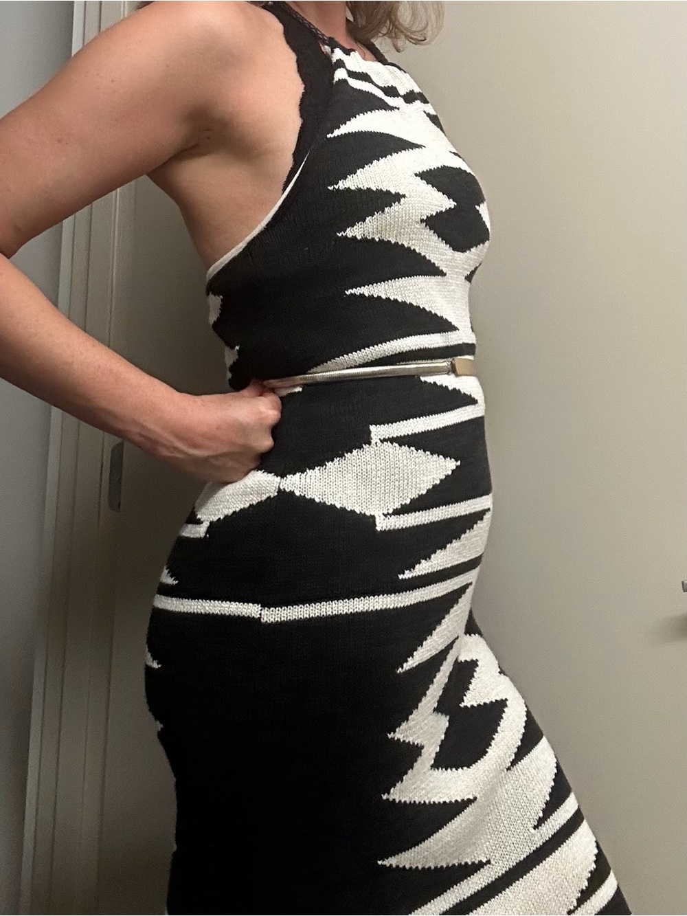 Ralph Lauren Black and Cream Strapless Geometric Knit Dress M - Picture 7 of 7